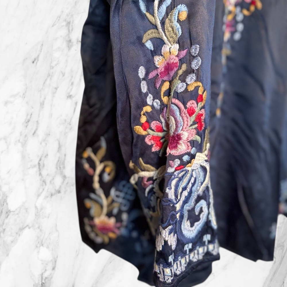 Johnny Was Small Embroidered Blouse with Blue Cream and Pink Accents - Picture 7 of 9